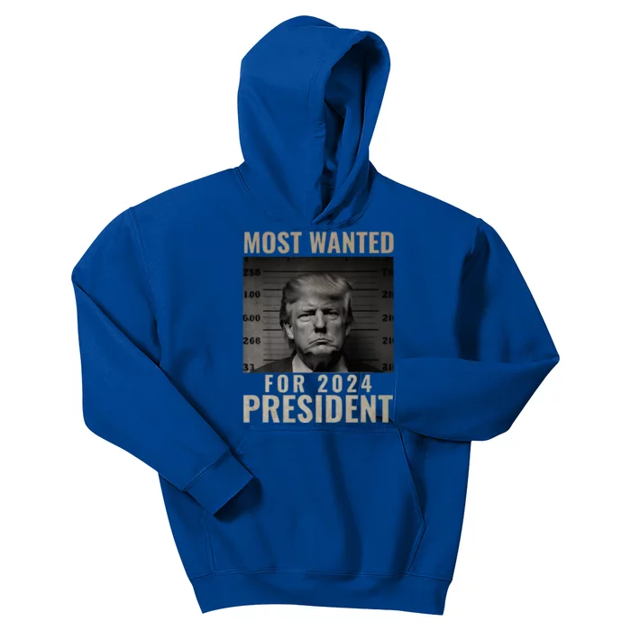 Most Wanted Funny Trump 2024 Mugshot For President Kids Hoodie