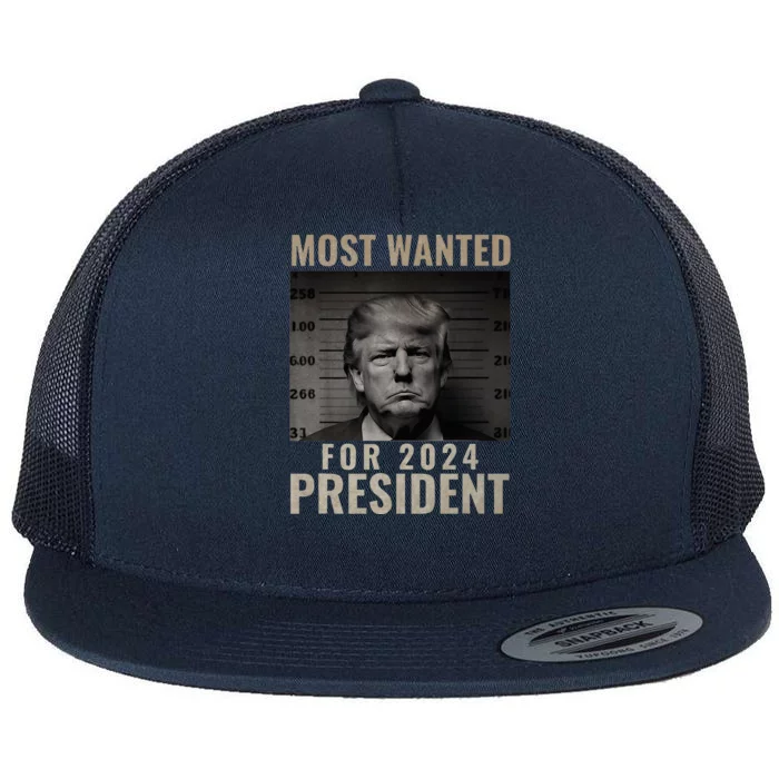 Most Wanted Funny Trump 2024 Mugshot For President Flat Bill Trucker Hat