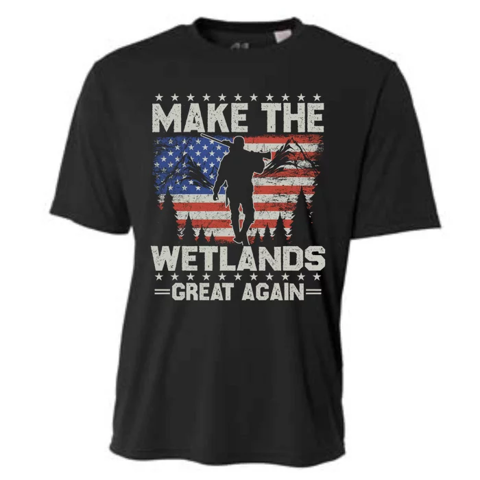 Make Wetlands Great Again Funny Gift Usa Flag Wildlife Coyote Hunters Gift Cooling Performance Crew T-Shirt