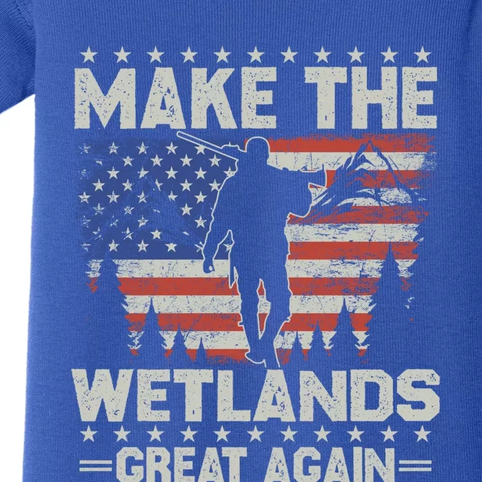 Make Wetlands Great Again Funny Gift Usa Flag Wildlife Coyote Hunters Gift Baby Bodysuit