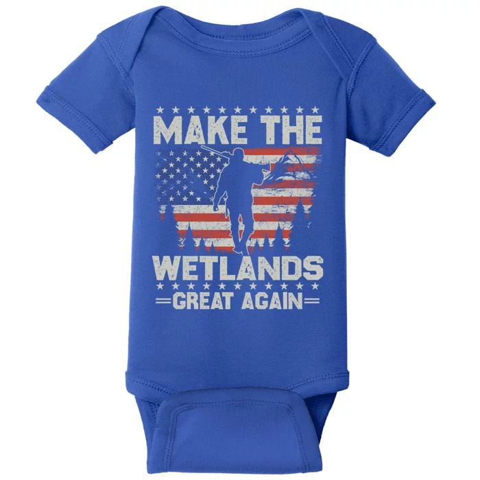 Make Wetlands Great Again Funny Gift Usa Flag Wildlife Coyote Hunters Gift Baby Bodysuit