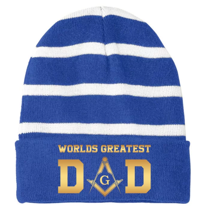 Masonic Worlds Greatest Dad Fathers Day Gift Freemason Gift Striped Beanie with Solid Band