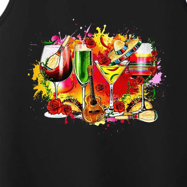 Mexico Wine Glasses Drinking Cinco De Mayo Performance Tank