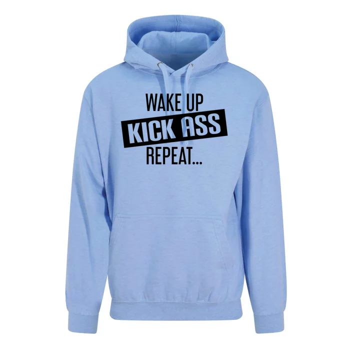 Motivational Workout Gift Wake Up Kick Ass Repeat Gift Unisex Surf Hoodie