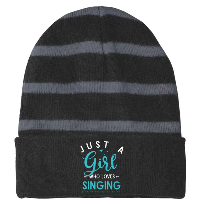 Musicals Women Gift Just A Girl Who Loves Singing Musical Striped Beanie with Solid Band