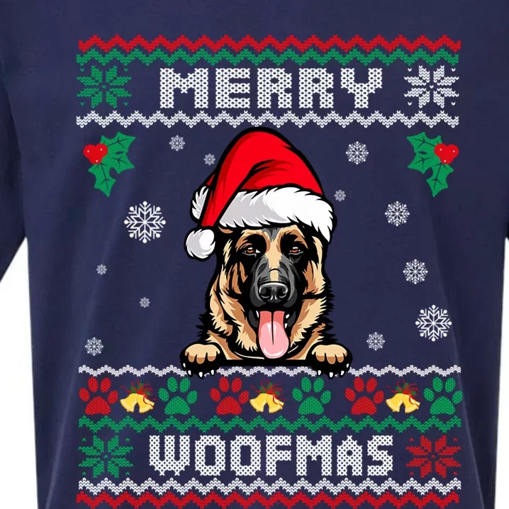 Merry Woofmas Ger Shepherd Dog Christmas Funny Ugly Xmas Funny Gift Sueded Cloud Jersey T-Shirt