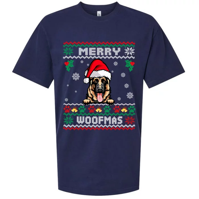 Merry Woofmas Ger Shepherd Dog Christmas Funny Ugly Xmas Funny Gift Sueded Cloud Jersey T-Shirt