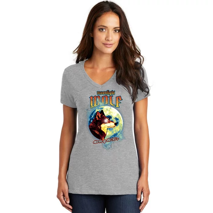 Moonlight Wolf Howler Of The 90s Women's V-Neck T-Shirt