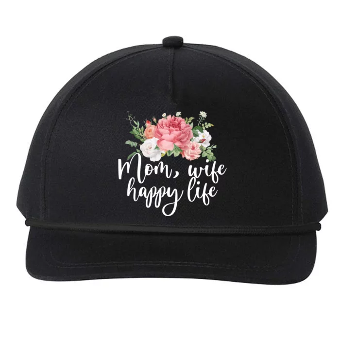 Mom Wife Happy Mothers Life Floral Mothers Day Gift Snapback Five-Panel Rope Hat