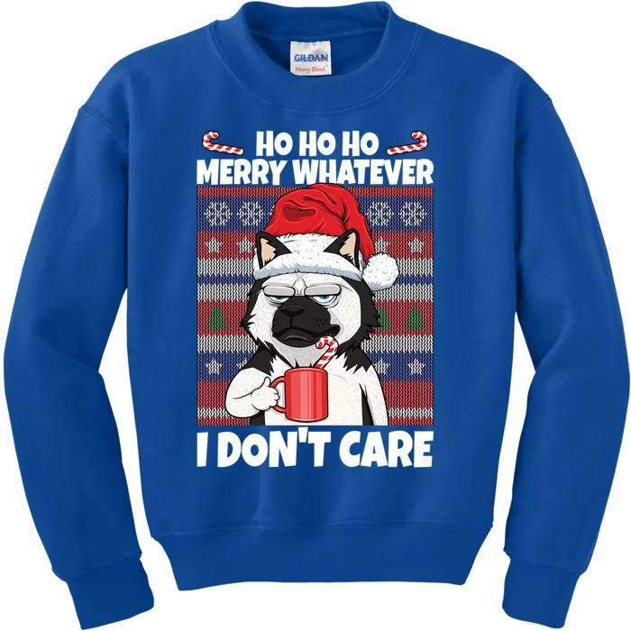 Merry Whatever I DonT Care Annoyed Dog Anti Christmas Husky Gift Kids Sweatshirt