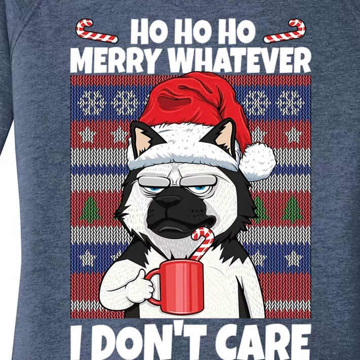 Merry Whatever I DonT Care Annoyed Dog Anti Christmas Husky Gift Women's Perfect Tri Tunic Long Sleeve Shirt