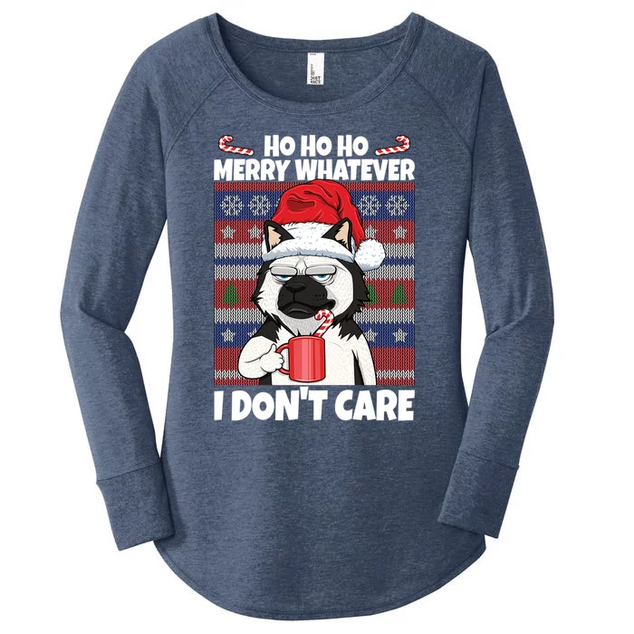 Merry Whatever I DonT Care Annoyed Dog Anti Christmas Husky Gift Women's Perfect Tri Tunic Long Sleeve Shirt