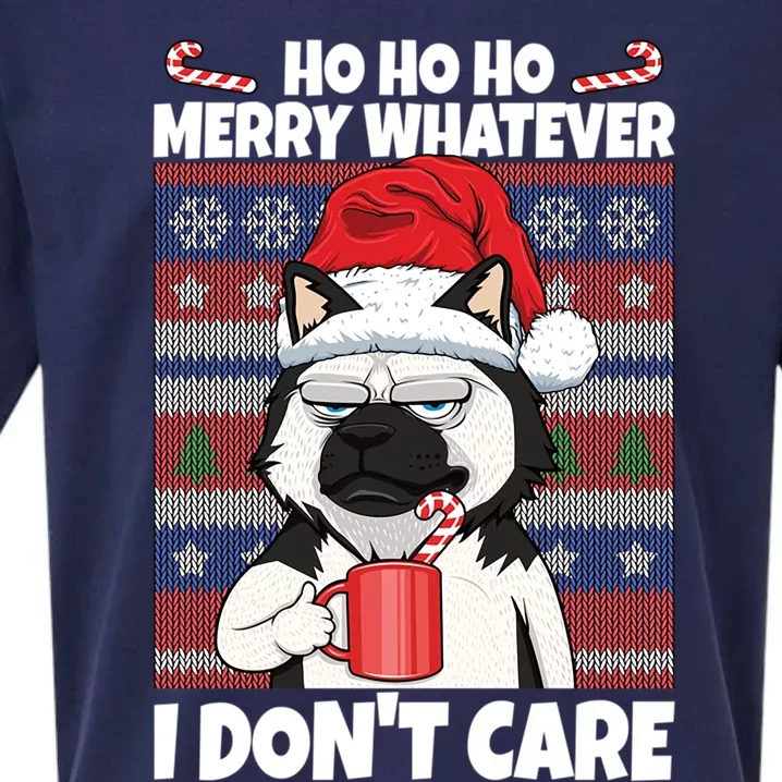 Merry Whatever I DonT Care Annoyed Dog Anti Christmas Husky Gift Sueded Cloud Jersey T-Shirt