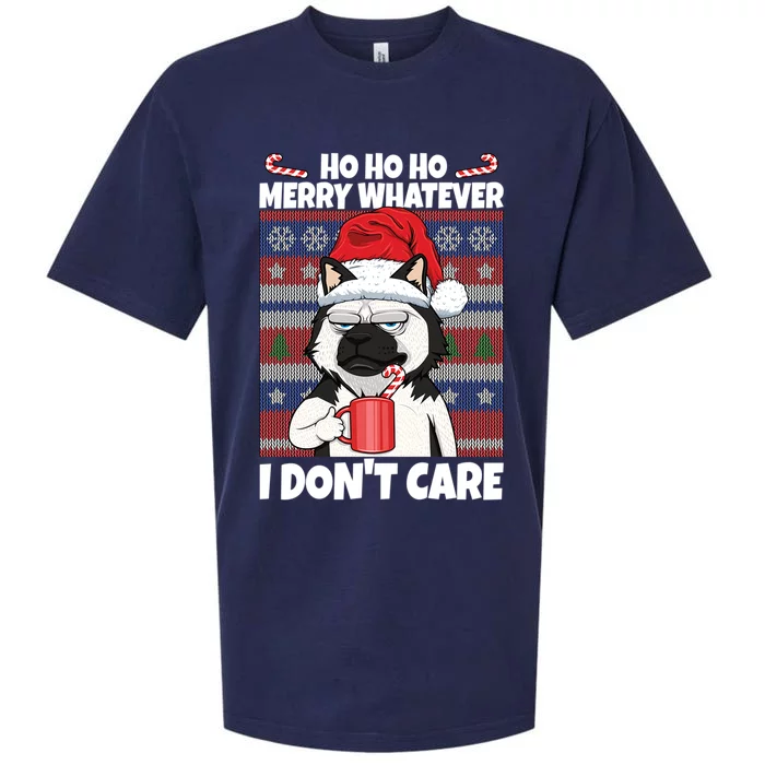 Merry Whatever I DonT Care Annoyed Dog Anti Christmas Husky Gift Sueded Cloud Jersey T-Shirt