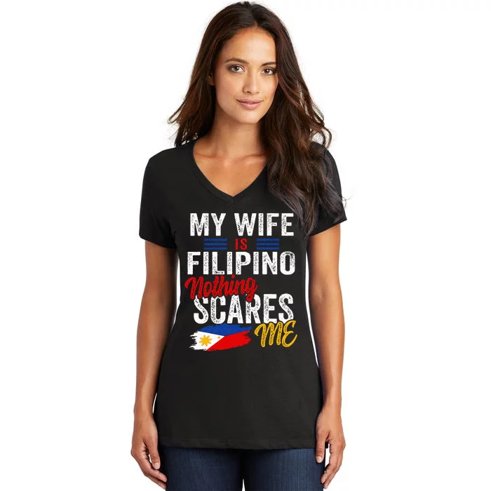 My Wife Is Filipino Philippines Heritage Roots Flag Souvenir Women's V-Neck T-Shirt