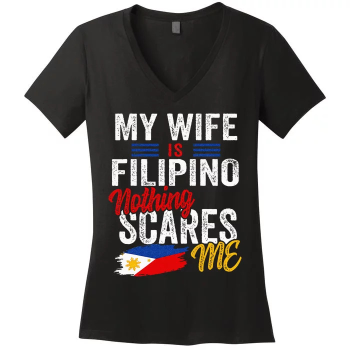 My Wife Is Filipino Philippines Heritage Roots Flag Souvenir Women's V-Neck T-Shirt