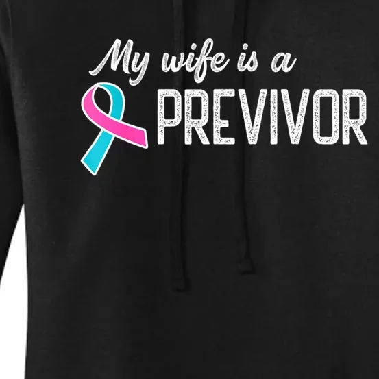 My Wife Is A Previvor Pink &Teal Ribbon Cancer Women's Pullover Hoodie