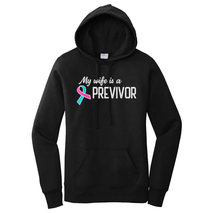 My Wife Is A Previvor Pink &Teal Ribbon Cancer Women's Pullover Hoodie