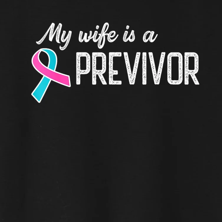 My Wife Is A Previvor Pink &Teal Ribbon Cancer Women's Crop Top Tee