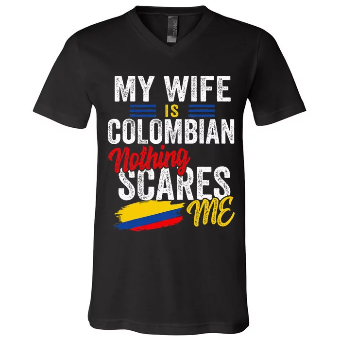 My Wife Is Colombian Colombia Heritage Roots Flag Souvenir V-Neck T-Shirt