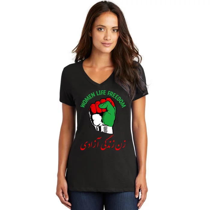 Mahsa, WOMEN LIFE FREEDOM, Cute Iranian Flag Fist Of Iranian Women's V-Neck T-Shirt