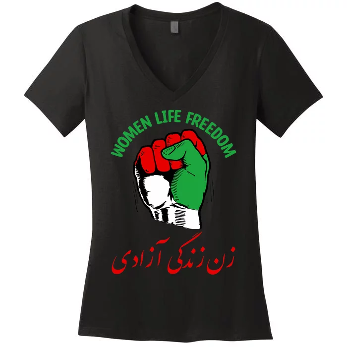 Mahsa, WOMEN LIFE FREEDOM, Cute Iranian Flag Fist Of Iranian Women's V-Neck T-Shirt