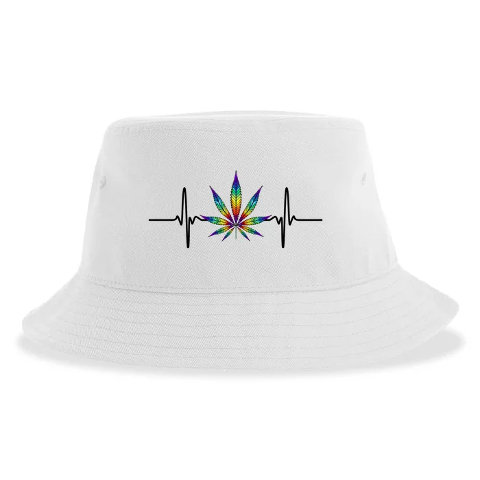 Marijuana Weed Leaf Heartbeat Sustainable Bucket Hat