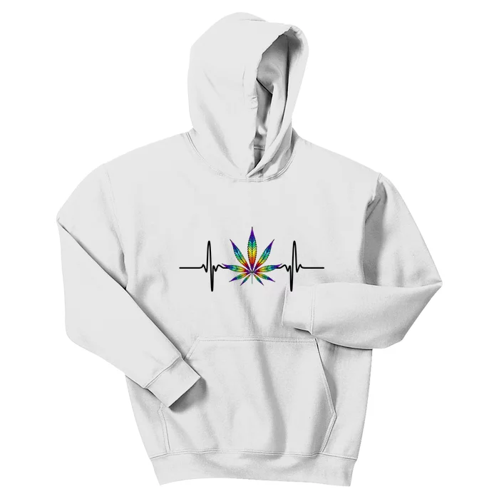 Marijuana Weed Leaf Heartbeat Kids Hoodie