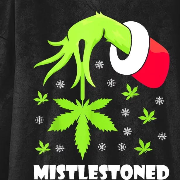 Mistlestoned Weed Leaf Cannabis Marijuana Ugly Christmas Hooded Wearable Blanket