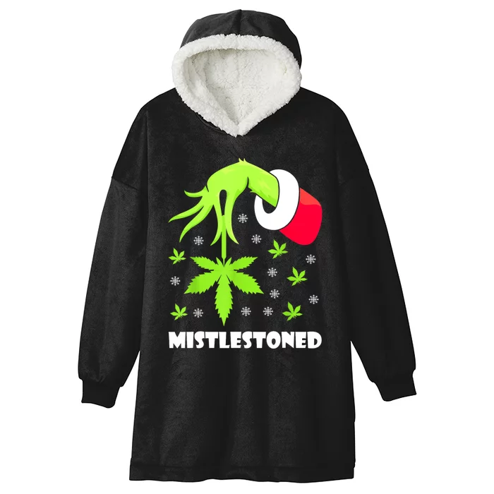 Mistlestoned Weed Leaf Cannabis Marijuana Ugly Christmas Hooded Wearable Blanket