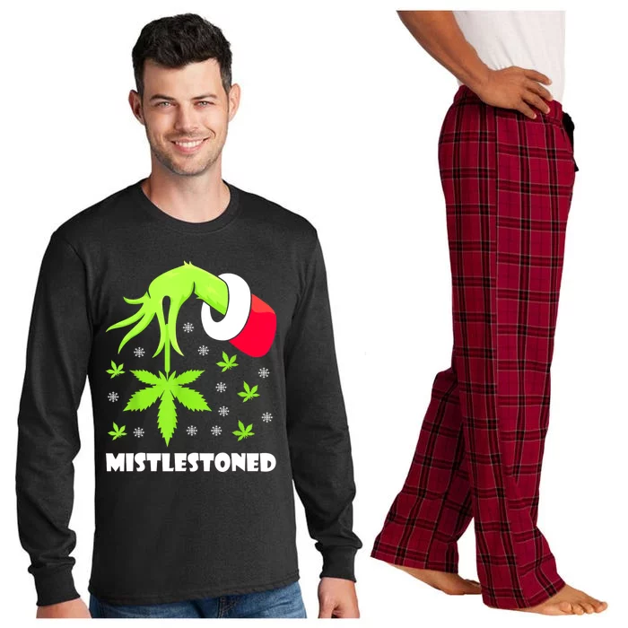 Mistlestoned Weed Leaf Cannabis Marijuana Ugly Christmas Long Sleeve Pajama Set