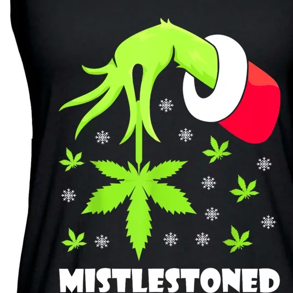 Mistlestoned Weed Leaf Cannabis Marijuana Ugly Christmas Ladies Essential Flowy Tank