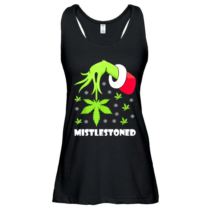 Mistlestoned Weed Leaf Cannabis Marijuana Ugly Christmas Ladies Essential Flowy Tank