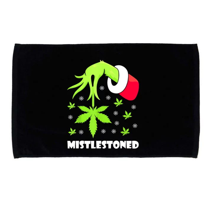 Mistlestoned Weed Leaf Cannabis Marijuana Ugly Christmas Microfiber Hand Towel