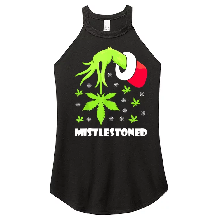 Mistlestoned Weed Leaf Cannabis Marijuana Ugly Christmas Women’s Perfect Tri Rocker Tank