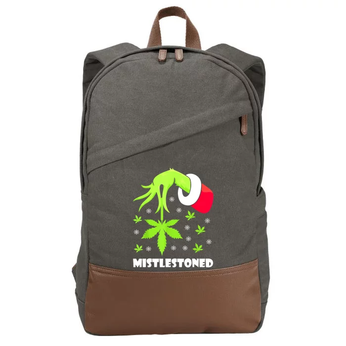 Mistlestoned Weed Leaf Cannabis Marijuana Ugly Christmas Cotton Canvas Backpack