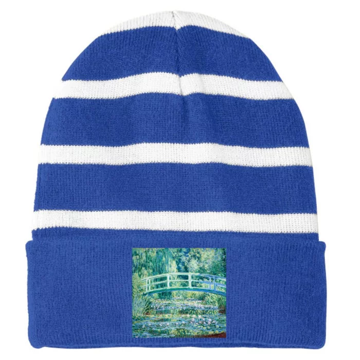 Monet's Water Lilies And Japanese Bridge Modern Art Painting Cute Gift Striped Beanie with Solid Band