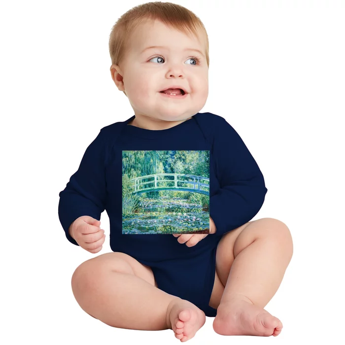 Monet's Water Lilies And Japanese Bridge Modern Art Painting Cute Gift Baby Long Sleeve Bodysuit