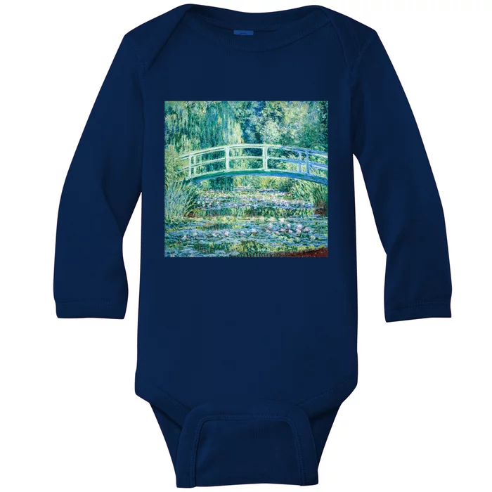 Monet's Water Lilies And Japanese Bridge Modern Art Painting Cute Gift Baby Long Sleeve Bodysuit