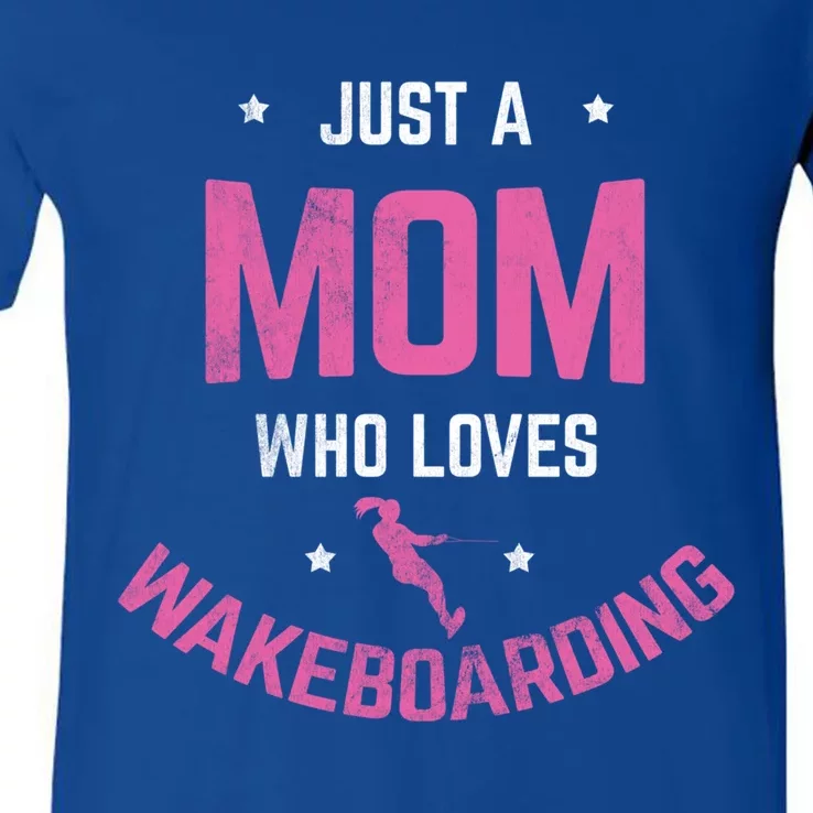 Mom Who Loves Wakeboarding Surfing Mother Wakeboarding Gift V-Neck T-Shirt