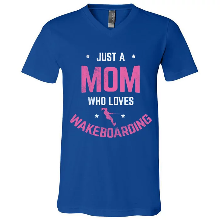 Mom Who Loves Wakeboarding Surfing Mother Wakeboarding Gift V-Neck T-Shirt