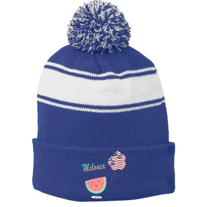 Melonca Watermelon Lovers 4th July Independence Day Us Flag Gift Stripe Pom Pom Beanie