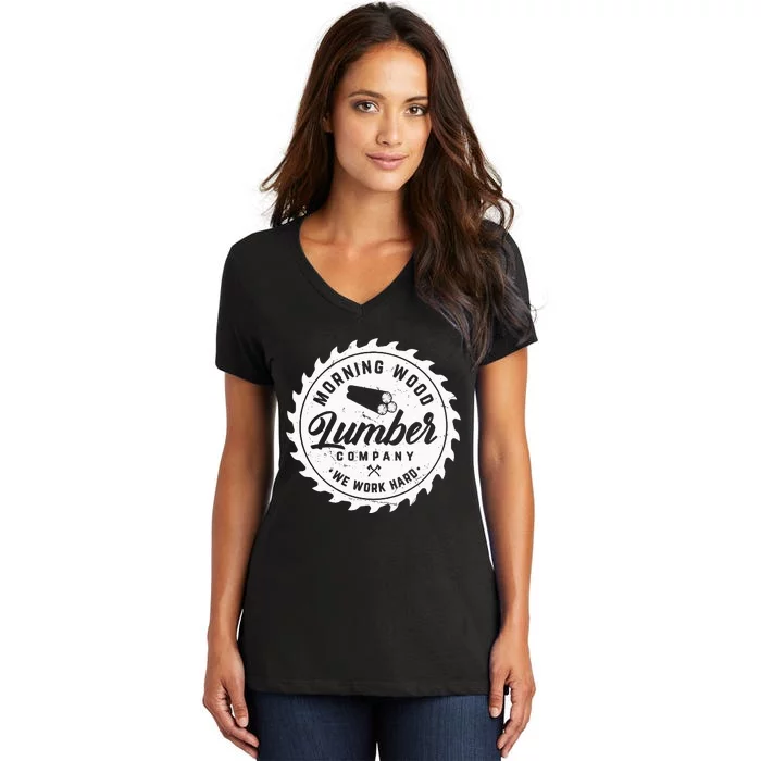 M.O.R.N.I.N.G W.O.O.D L.U.M.B.E.R Company Camping Woodman Women's V-Neck T-Shirt