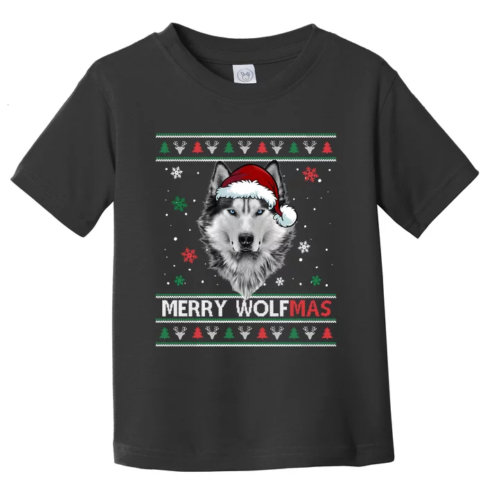 Merry Wolfmas Merry Christmas Wolf Ugly Sweater Funny Xmas Toddler T-Shirt