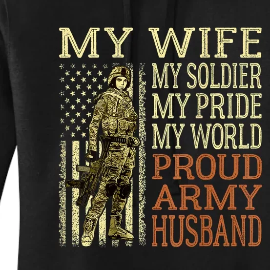 My Wife My Soldier Hero Funny Gift Proud Army Husband Military Spouse Women's Pullover Hoodie