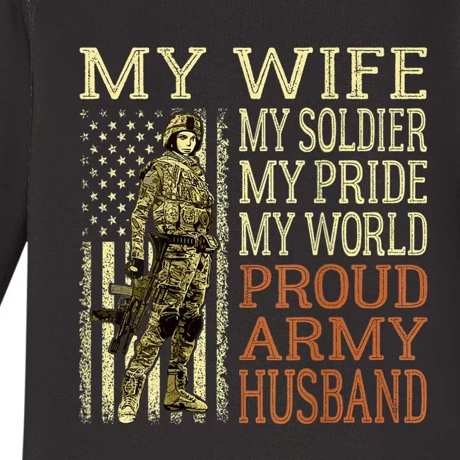 My Wife My Soldier Hero Funny Gift Proud Army Husband Military Spouse Baby Long Sleeve Bodysuit