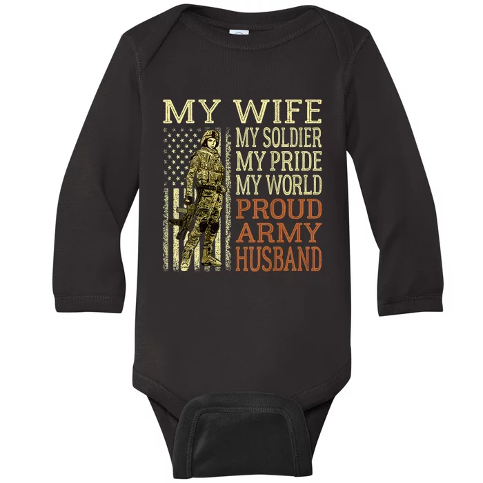 My Wife My Soldier Hero Funny Gift Proud Army Husband Military Spouse Baby Long Sleeve Bodysuit