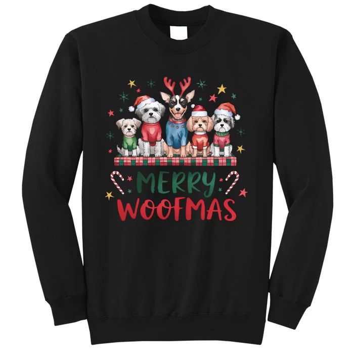 Merry Woofmas Merry Christmas Xmas Holiday Funny Cute Dog Tall Sweatshirt