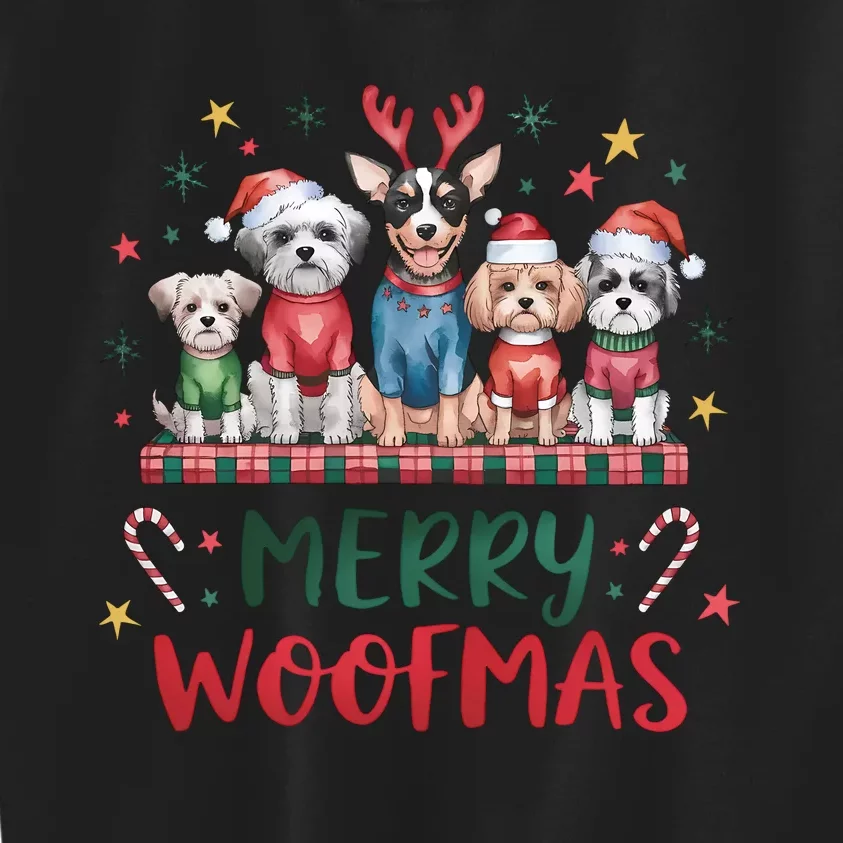 Merry Woofmas Merry Christmas Xmas Holiday Funny Cute Dog Kids Sweatshirt