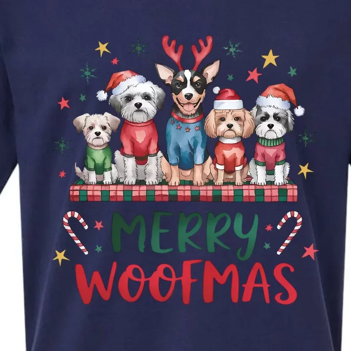 Merry Woofmas Merry Christmas Xmas Holiday Funny Cute Dog Sueded Cloud Jersey T-Shirt